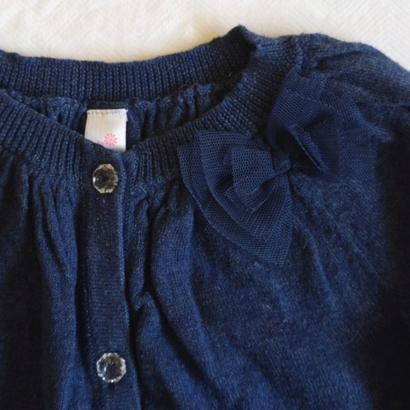 cherokee navy blue fine knit cardigan sweater with tulle bow 2T toddler girls - Picture 4 of 7
